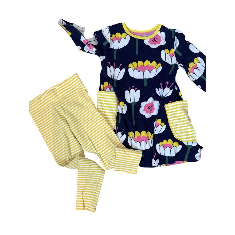 Mini Boden Dress Leggings Set Girls 5-6 Years Floral Stripe Pockets Jersey